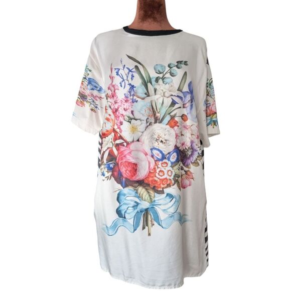 Emanuel Ungaro Floral Bouquet Mixed Zebra Print Shirt Dress Size M - Picture 6 of 13